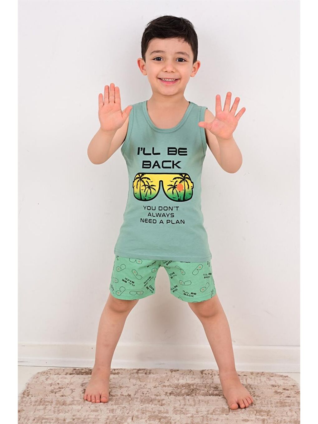 Erkek Çocuk Şort Pijama Takımı Will Be Back Yeşil-1