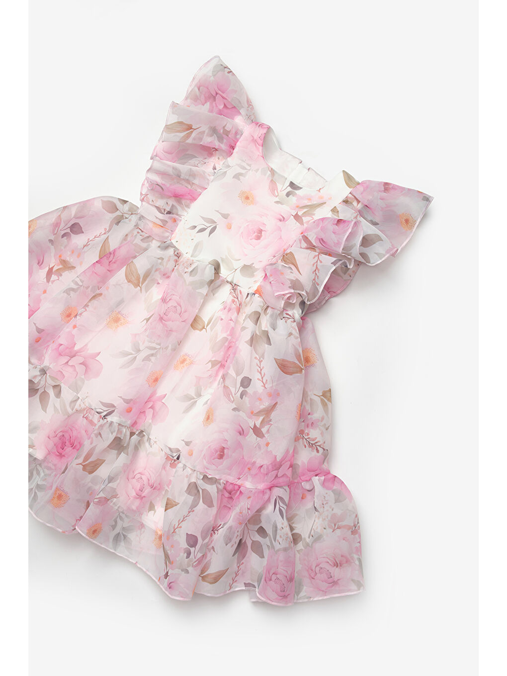 Pembe Çiçek Desenli Organze Kız Çocuk Elbise - Uliana-4