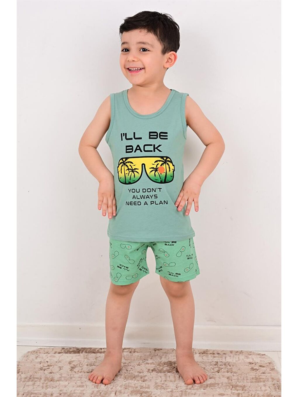 Erkek Çocuk Şort Pijama Takımı Will Be Back Yeşil-2