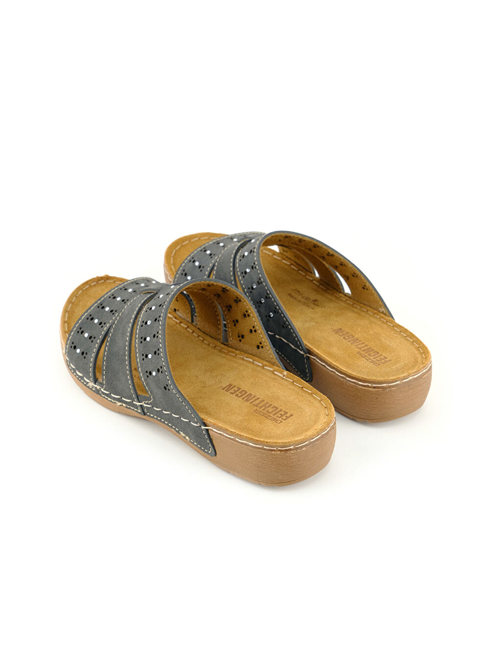 Gri Feichtingen Kadın Yazlık İç Taban Hakiki Deri Rahat Taban Günlük Terlik-3