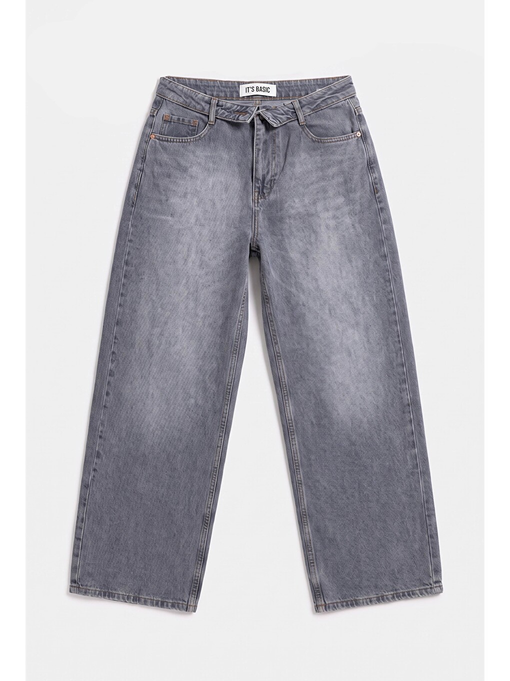 Kadın Koyu Gri 2w6-125 Straight Fit Kemer Detaylı Denim Jean-1