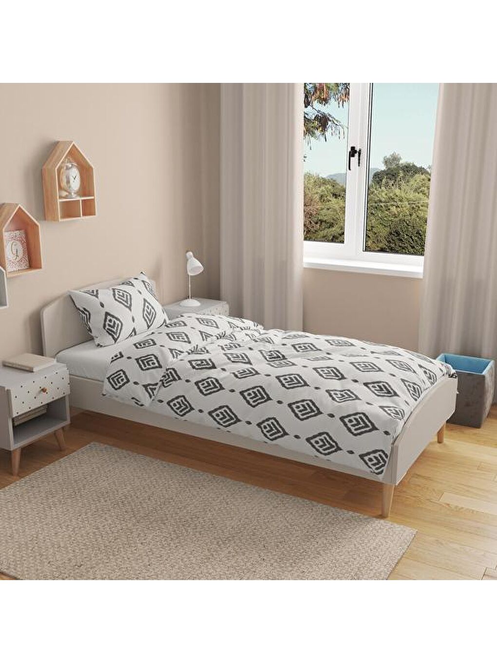 Soft Aurum Tek Kişilik Pike Takımı - Bej / Antrasit-1