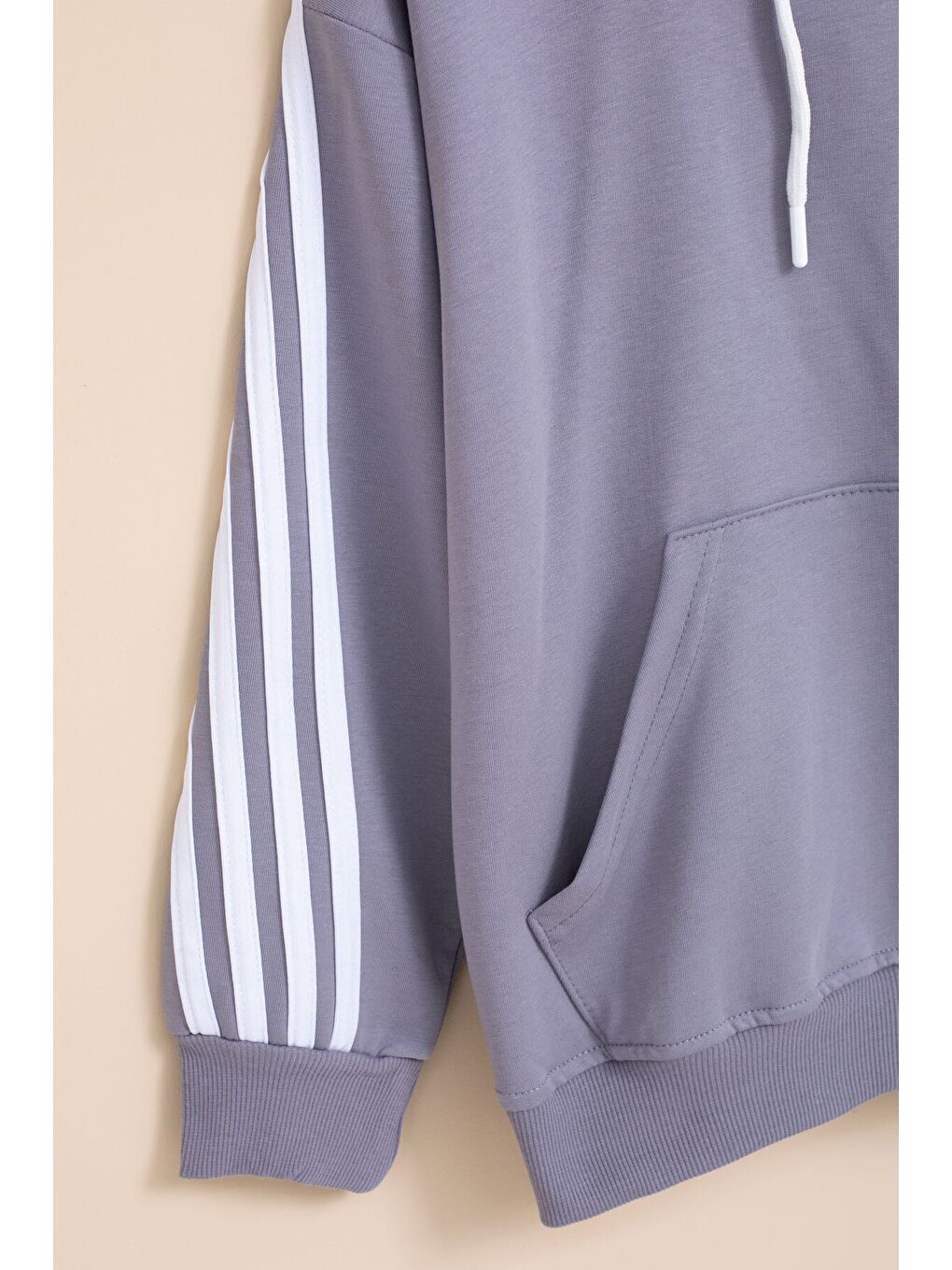 Gri Füme Şerit Detaylı Yazı Baskılı Kapüşonlu Erkek Çocuk Eşofman Takımı 21451-1