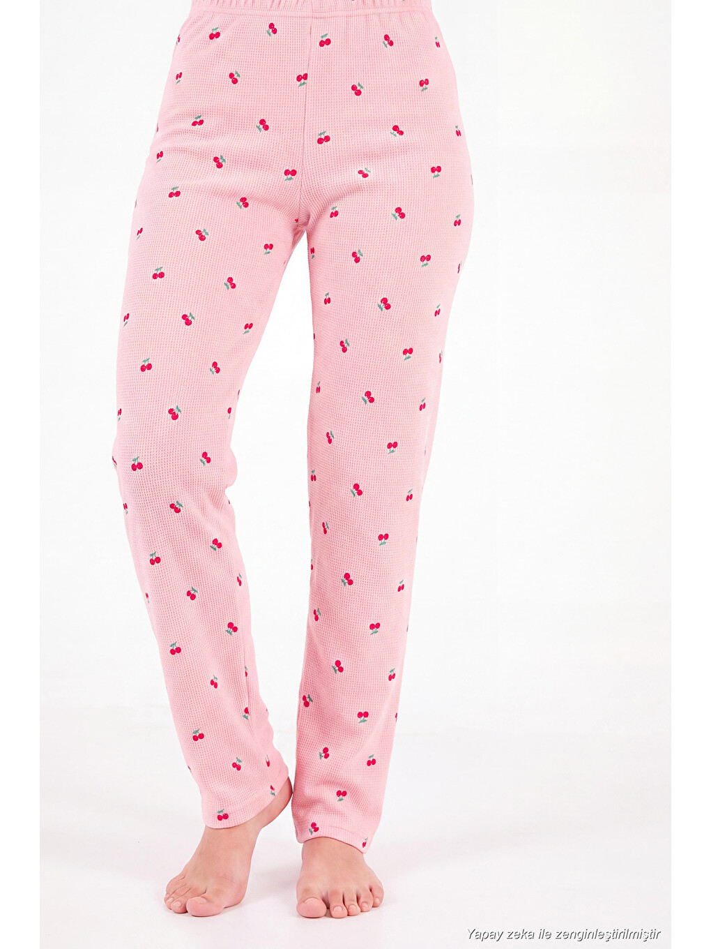 Pembe Desenli Düğmeli Bisiklet Yaka Uzun Kollu Kadın Pijama Takımı 6575021-5