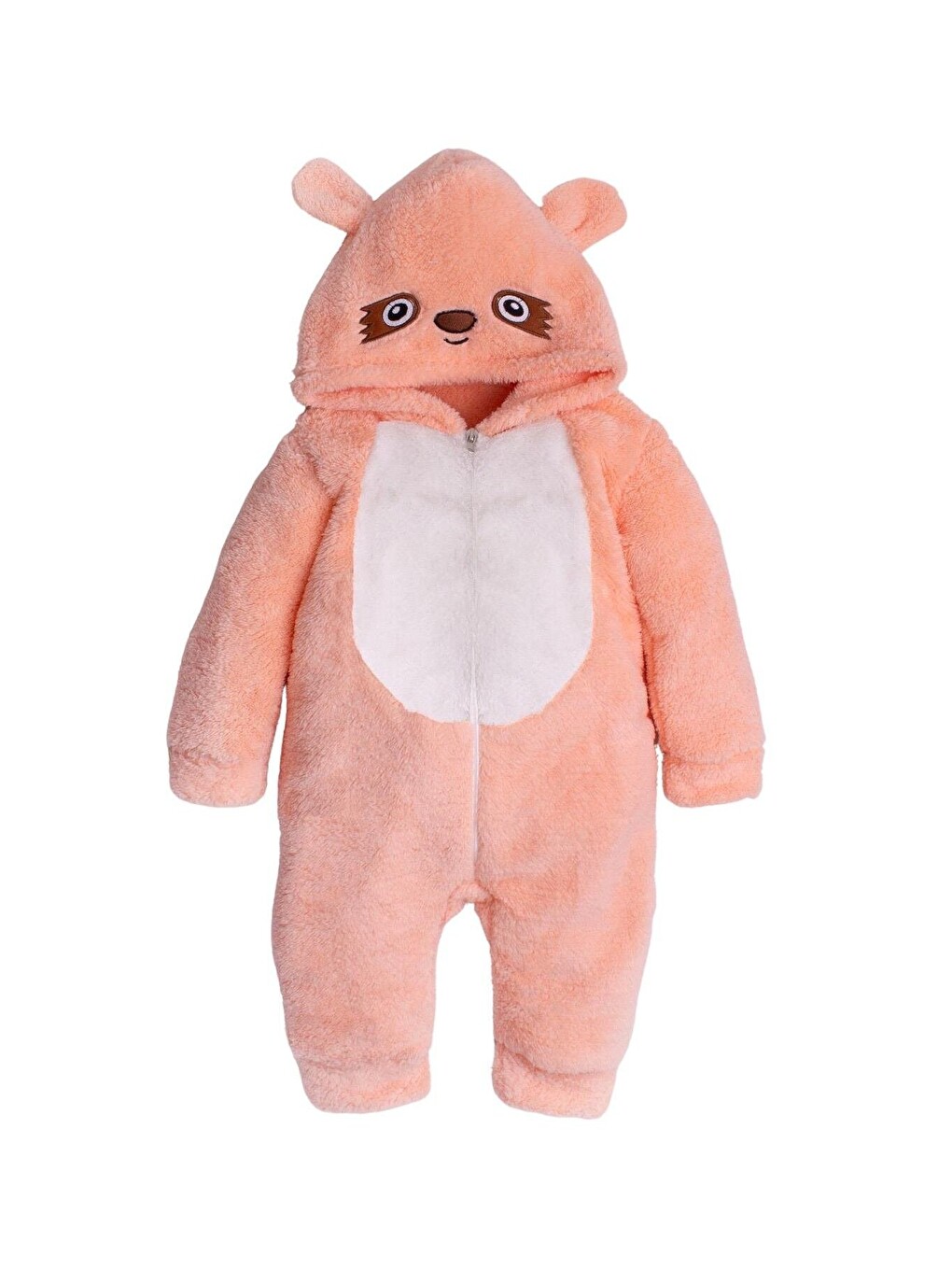 Pembe Kışlık Tatlı Pelüş Pamuklu Göz Nakışlı Kapüşonlu Bebek Çocuk Welsoft Tulum