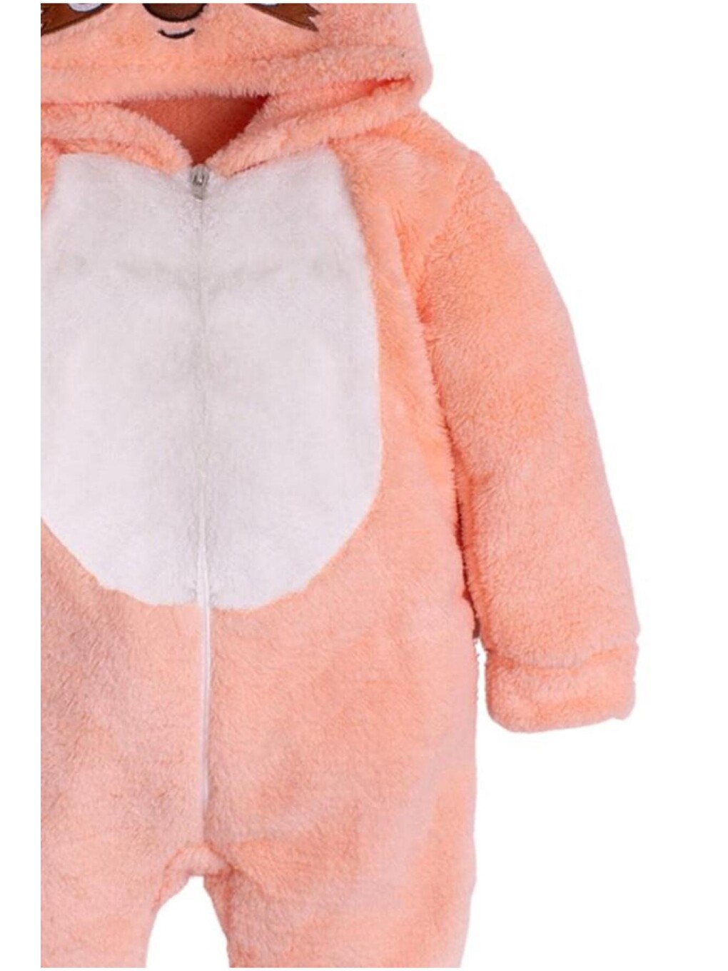Pembe Kışlık Tatlı Pelüş Pamuklu Göz Nakışlı Kapüşonlu Bebek Çocuk Welsoft Tulum-2
