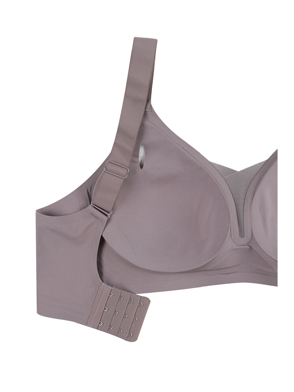 Kahverengi Kadın Büyük Beden (Battal) Fitilli Dikişsiz Tül Detaylı Lazer Sütyen-2