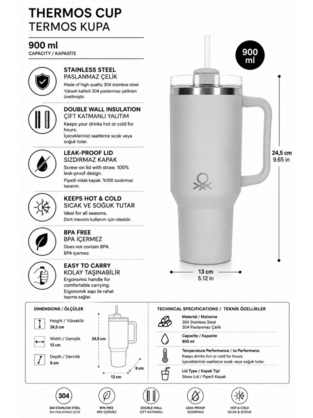 Mavi 900 Ml Çelik Termos Kct100-3