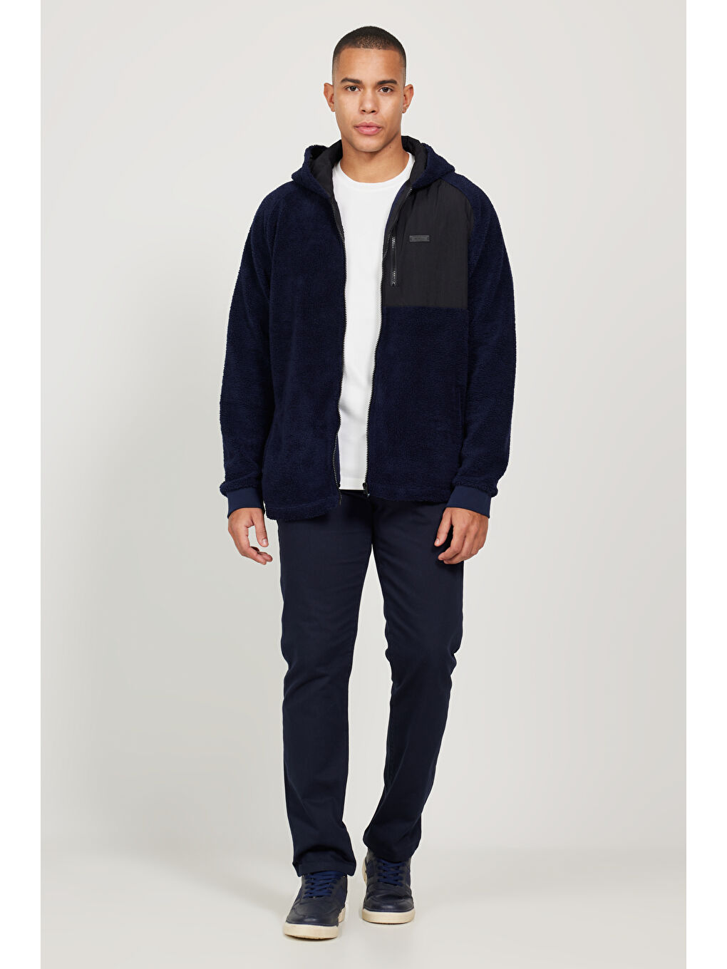 Lacivert Oversize Bol Kesim Kapüşonlu Erkek Polar Fermuarlı Sweatshirt Hırka-2