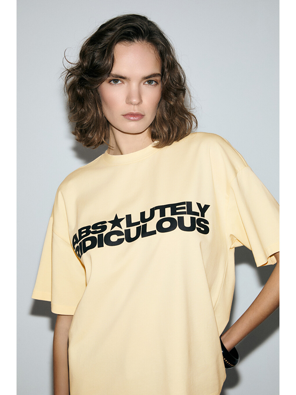Sarı TAMBEZA Kadın %100 Pamuk Yumuşak Kumaşlı Baskı Detaylı SARI T-Shirt-3