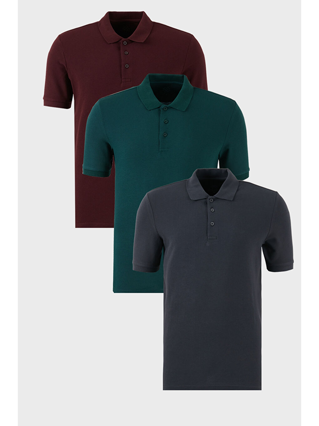 Bordo Pamuklu Regular Fit Düğmeli Polo Yaka 3'lü Paket %100 Pamuk Tişört 5902127S3