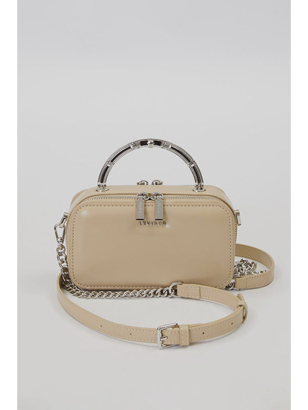 Ekru Premium Çift Göz ve Fermuar Detay Küçük Boy Çanta 930424 Krem