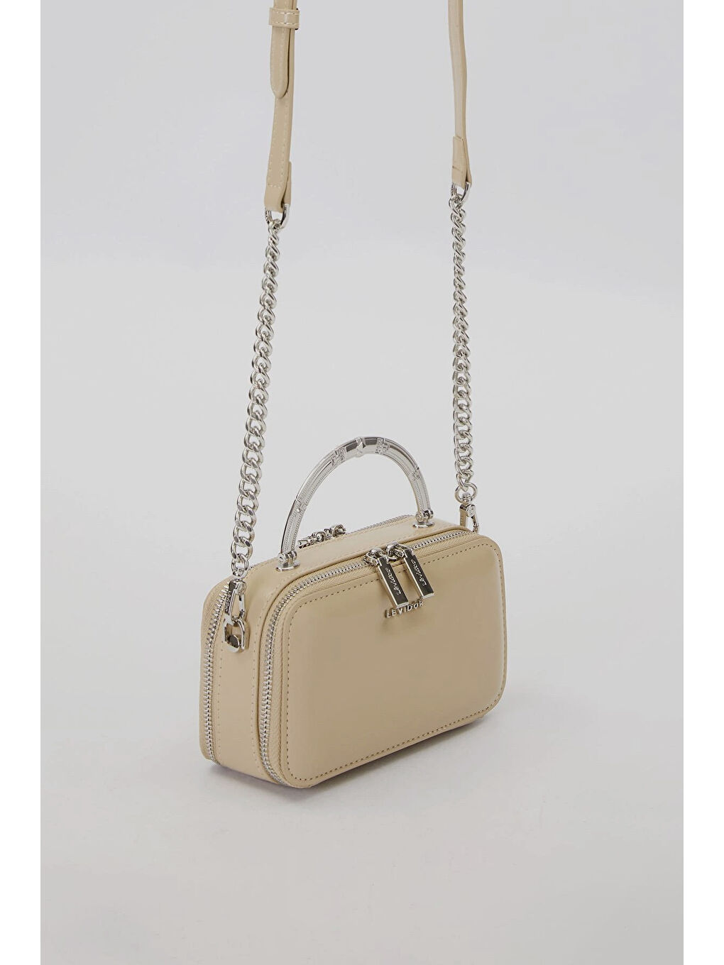 Ekru Premium Çift Göz ve Fermuar Detay Küçük Boy Çanta 930424 Krem-1