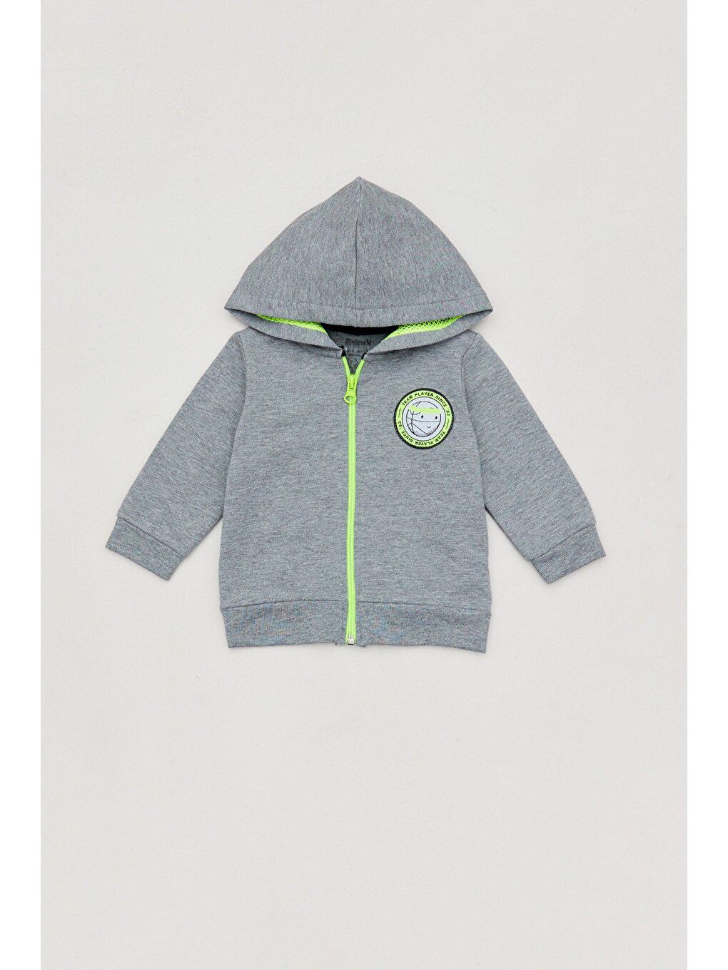 Gri Fermuarlı Kapüşonu Fileli Erkek Çocuk Sweatshirt