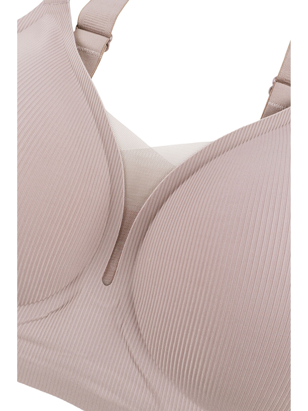 Ekru Kadın Büyük Beden (Battal) Fitilli Dikişsiz Tül Detaylı Lazer Sütyen-3