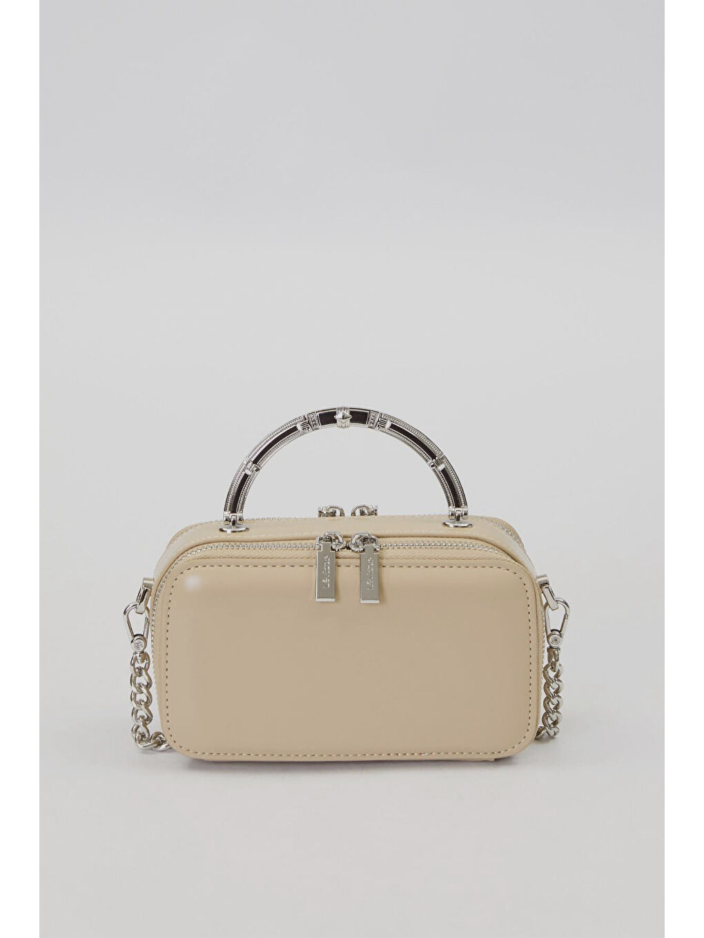 Ekru Premium Çift Göz ve Fermuar Detay Küçük Boy Çanta 930424 Krem-2