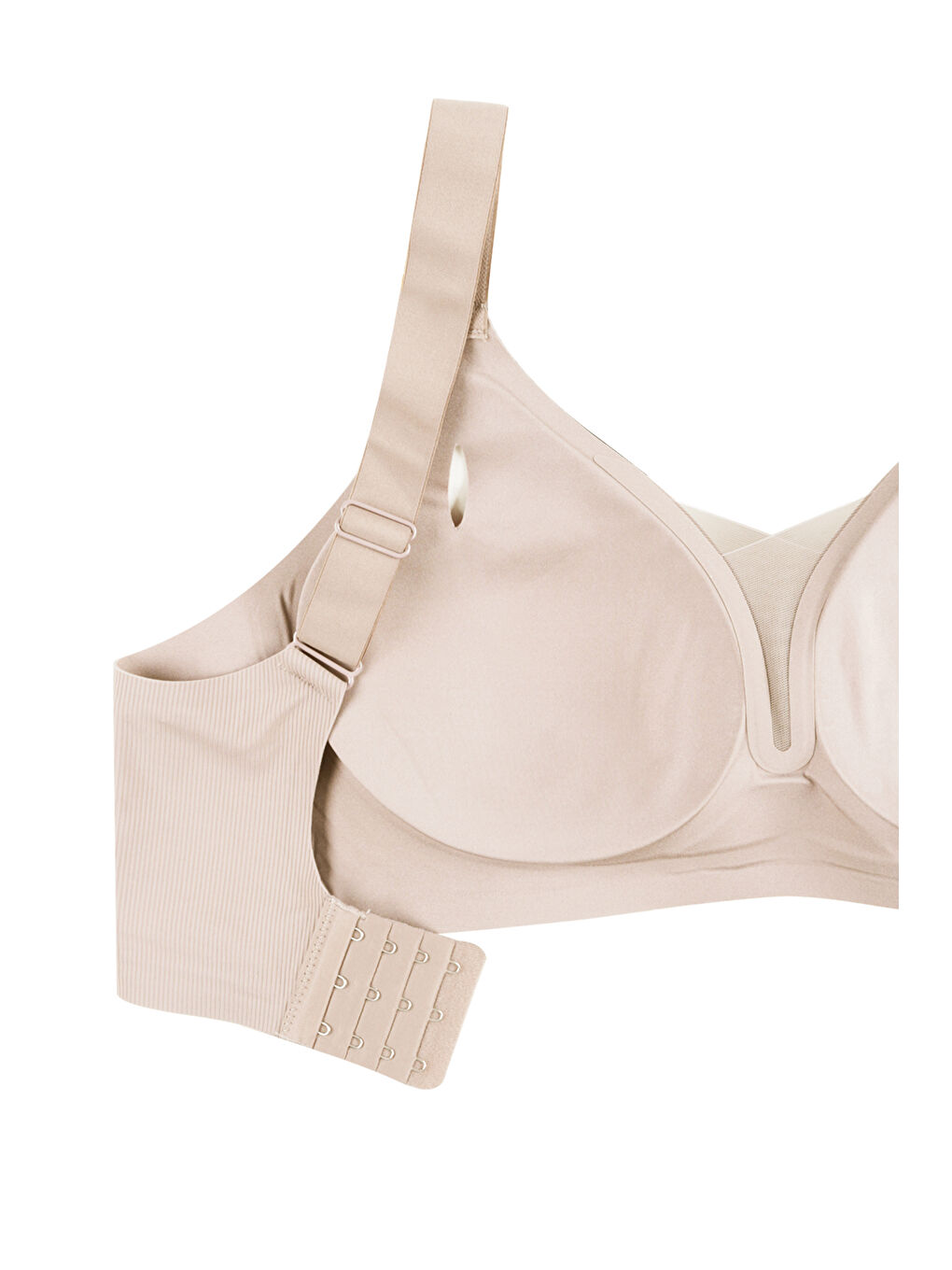 Ekru Kadın Büyük Beden (Battal) Fitilli Dikişsiz Tül Detaylı Lazer Sütyen-2