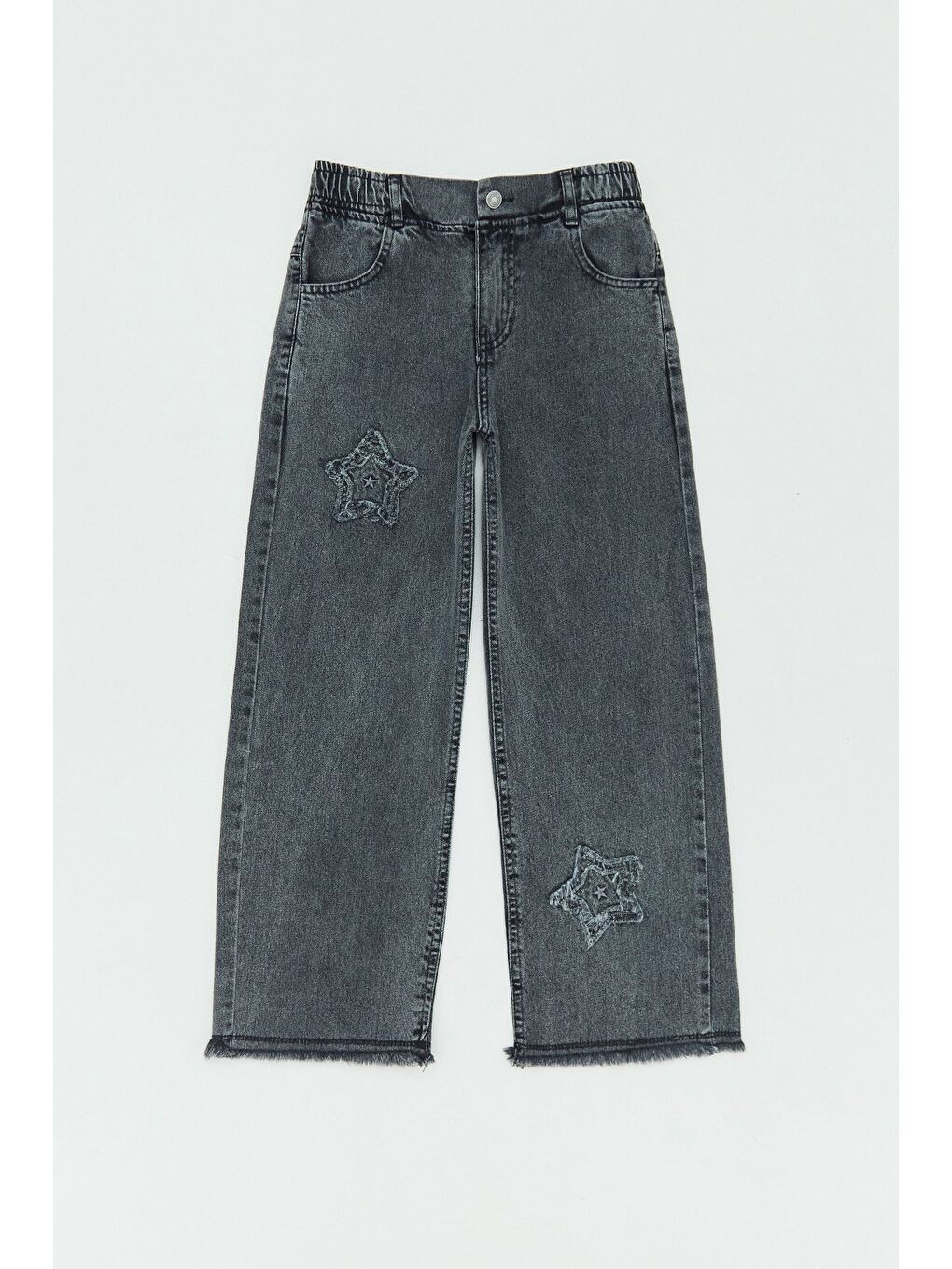 Antrasit 2 Yıldız Nakışlı Beli Lastikli Kız Çocuk Pantolon