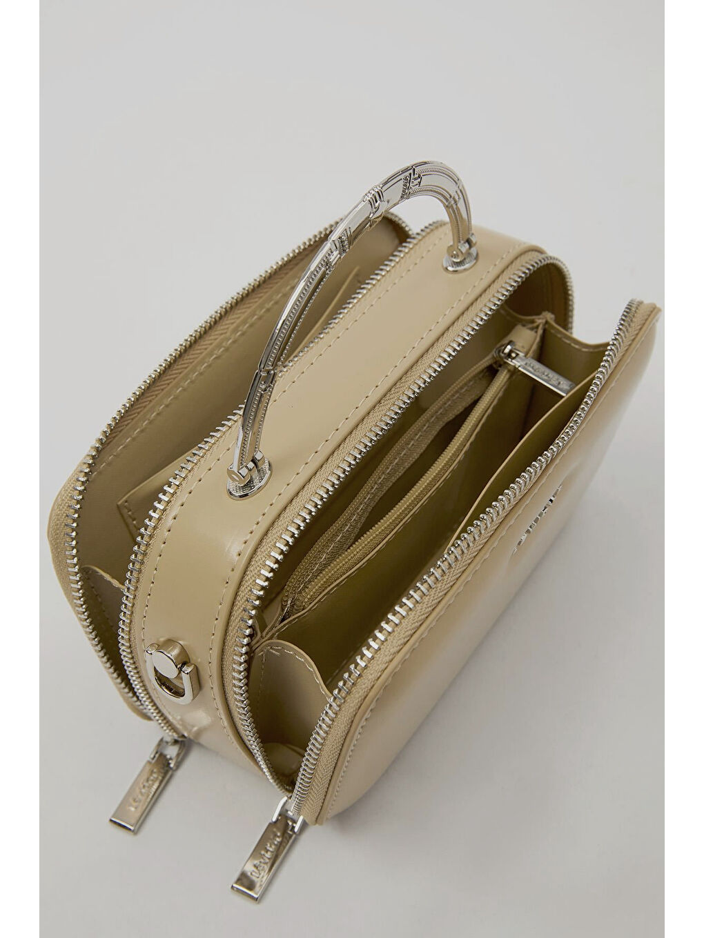 Ekru Premium Çift Göz ve Fermuar Detay Küçük Boy Çanta 930424 Krem-3