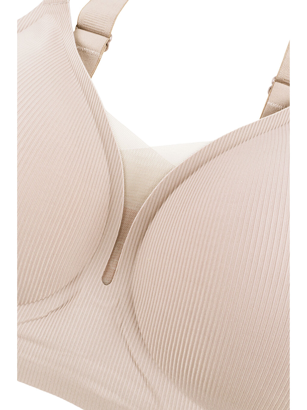 Ekru Kadın Büyük Beden (Battal) Fitilli Dikişsiz Tül Detaylı Lazer Sütyen-3