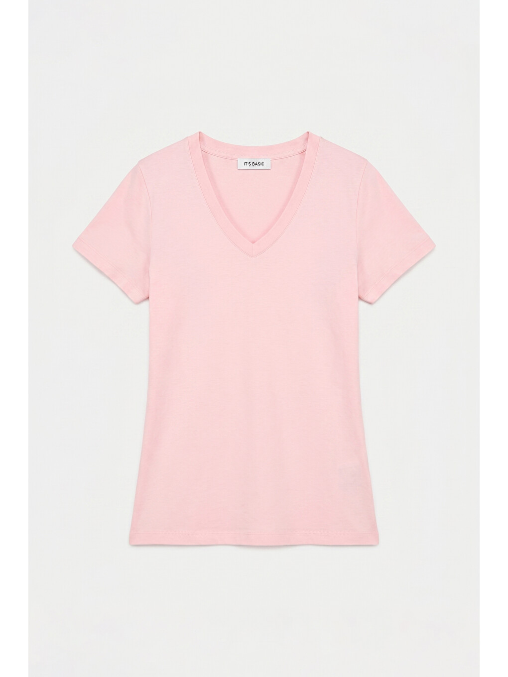 Kadın Light Pembe s6-98 V Yaka %100 Organik Pamuk Esnek Kumaş T-Shirt-2