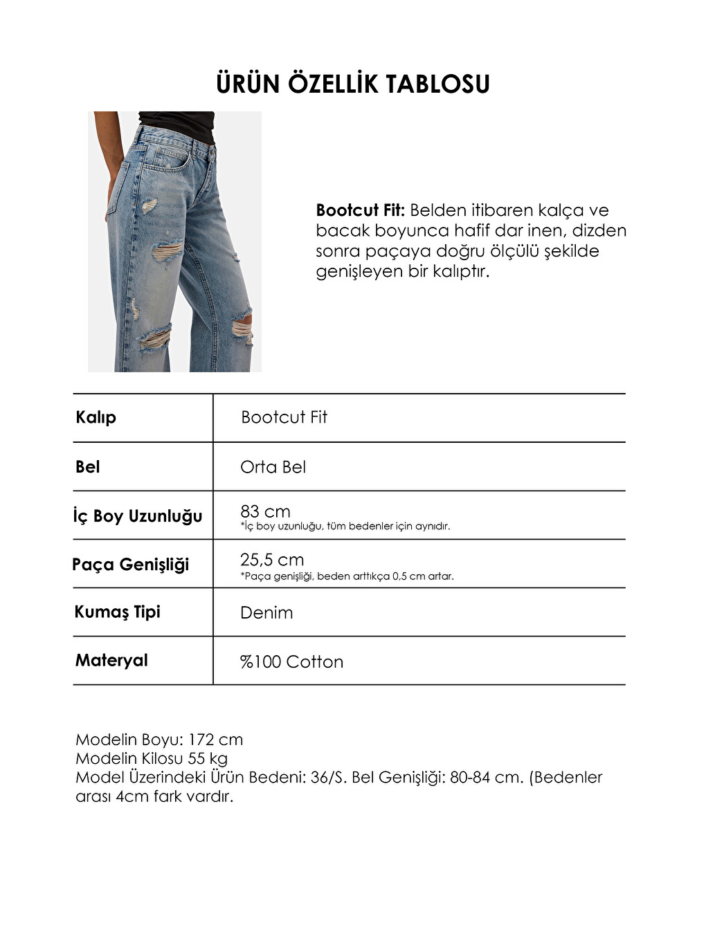 Mavi Kadın Jean Rengi 12s6-32 Bootcut Fit Yırtık Detaylı Denim Jean-5