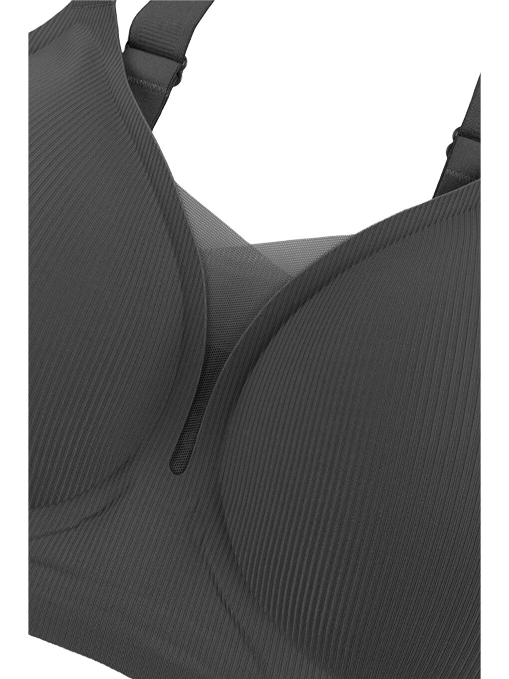 Siyah Kadın Büyük Beden (Battal) Fitilli Dikişsiz Tül Detaylı Lazer Sütyen-3