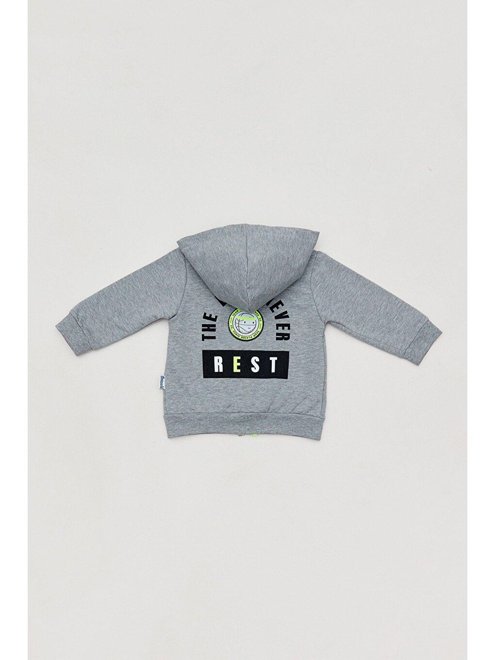 Gri Fermuarlı Kapüşonu Fileli Erkek Çocuk Sweatshirt-2