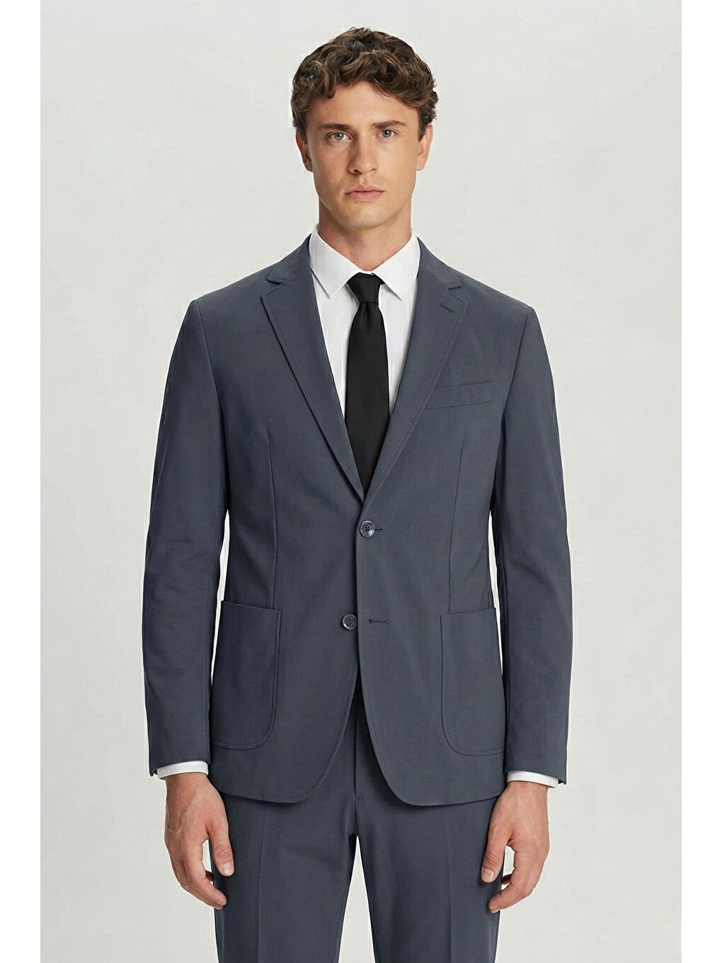 Erkek Antrasit Regular Fit Mono Yaka 6 Drop Pamuk Karışımlı Astarsız Takım Elbise