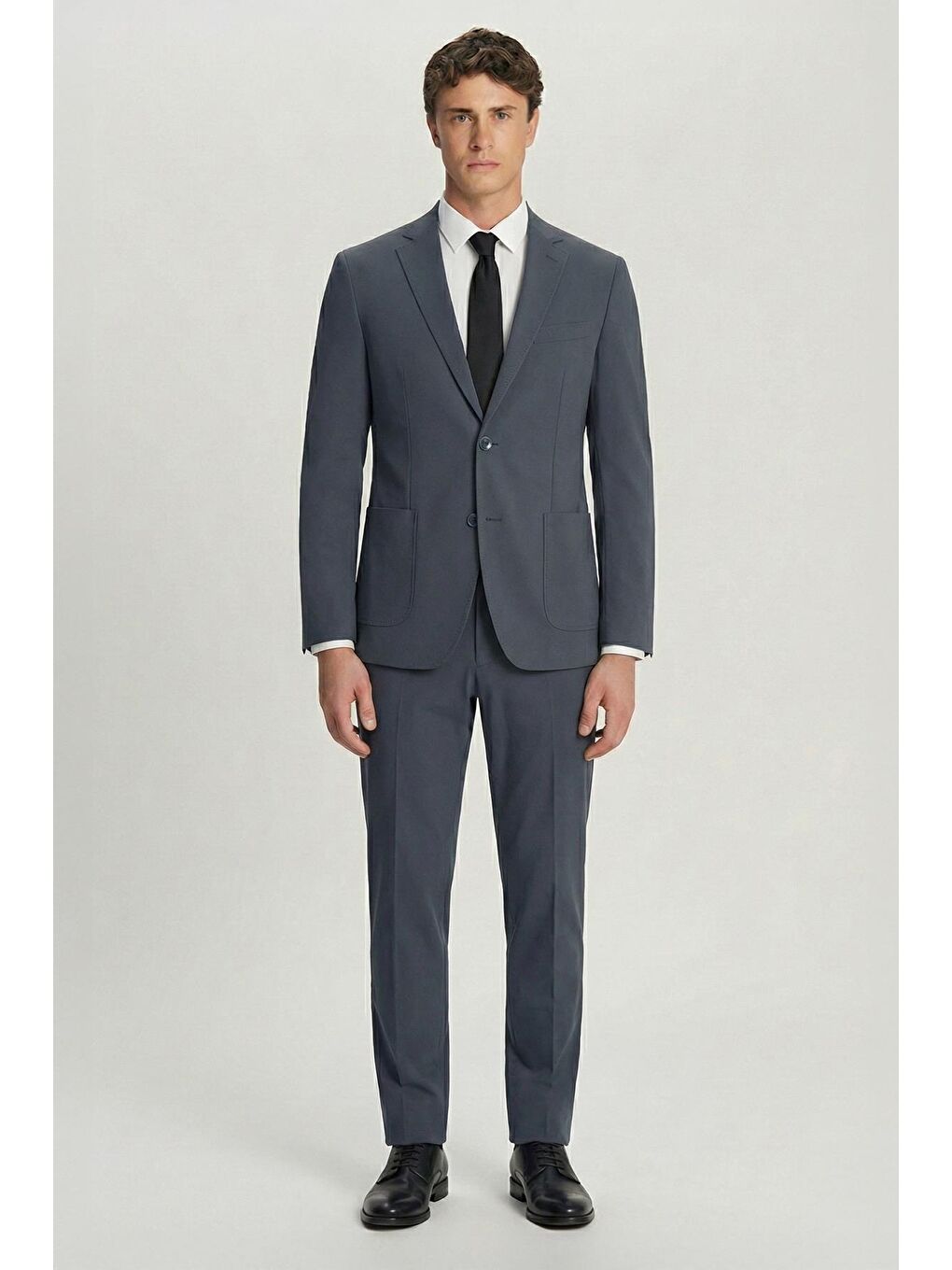 Erkek Antrasit Regular Fit Mono Yaka 6 Drop Pamuk Karışımlı Astarsız Takım Elbise-1