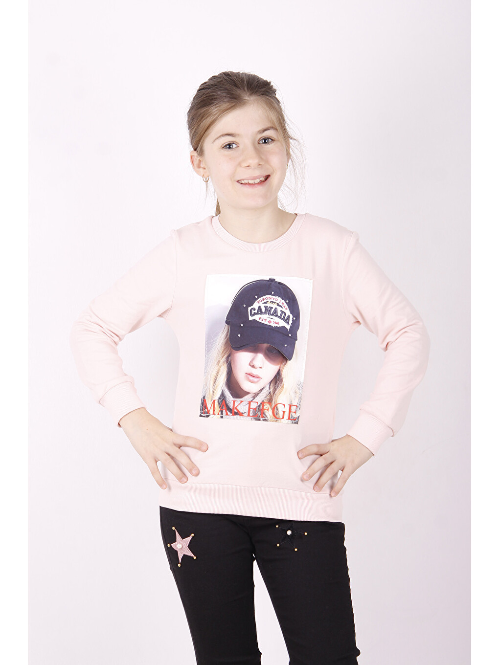 Pembe Kız Çocuk Şapkası 3d Baskılı Sweatshirt