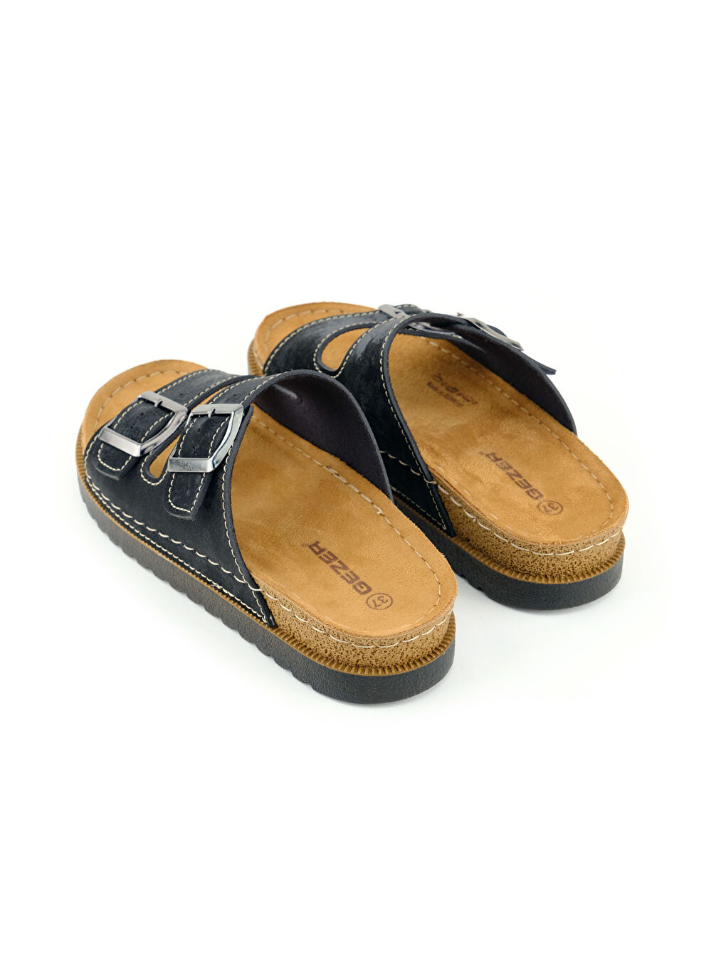 Siyah Kadın Yazlık Suni Deri İki Toka Ayarlanabilir Comfort Taban Günlük Terlik-3