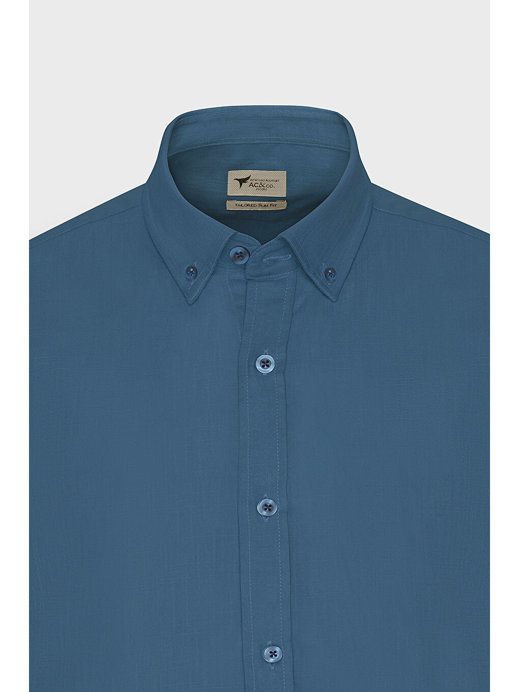 Erkek Koyu Petrol %100 Pamuk Oxford Slim Fit Dar Kesim Düğmeli Yaka Flamlı Gömlek-8