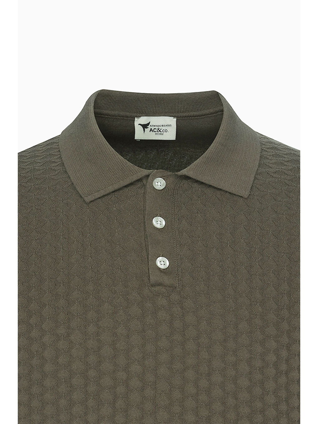 Erkek Haki Standart Fit Normal Kesim %100 Pamuk Jakarlı Polo Yaka Triko Tişört-5