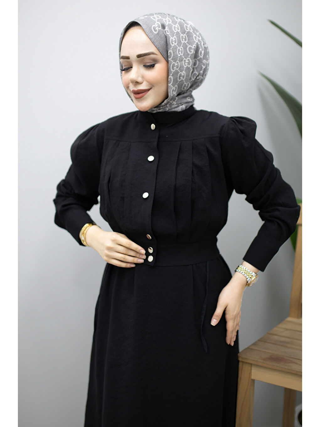 Beli Büzgülü Jile Elbise TSD260214 Siyah-1