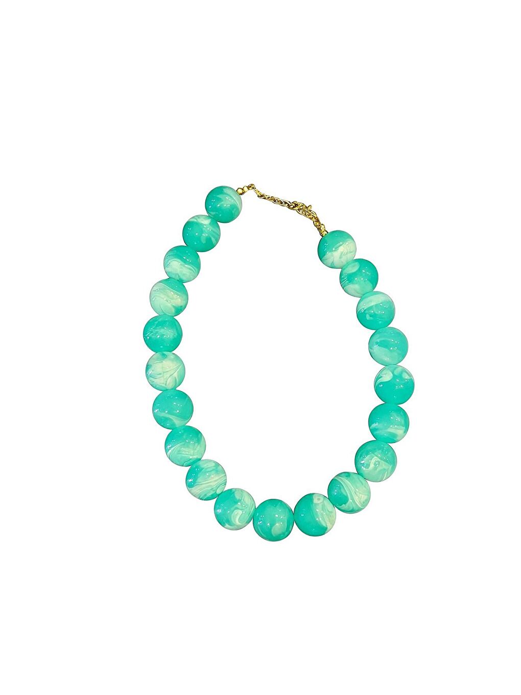 Turkuaz Büyük Boncuklu Kadın Kolye - 20mm Boncuklu-3