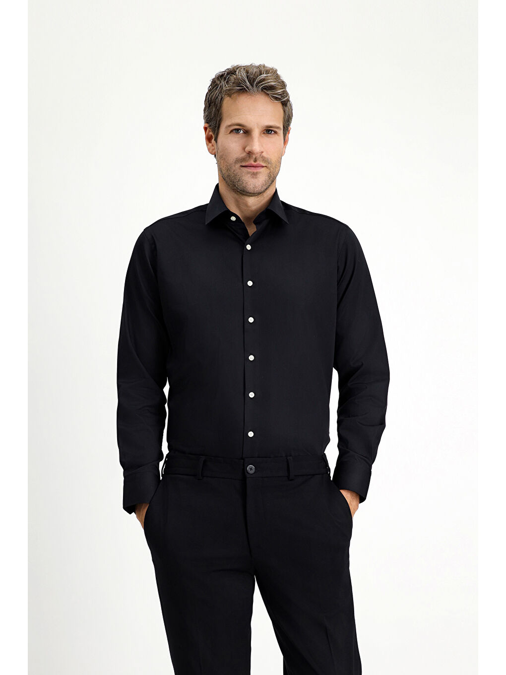 Siyah Uzun Kol Klasik Pamuk Gömlek