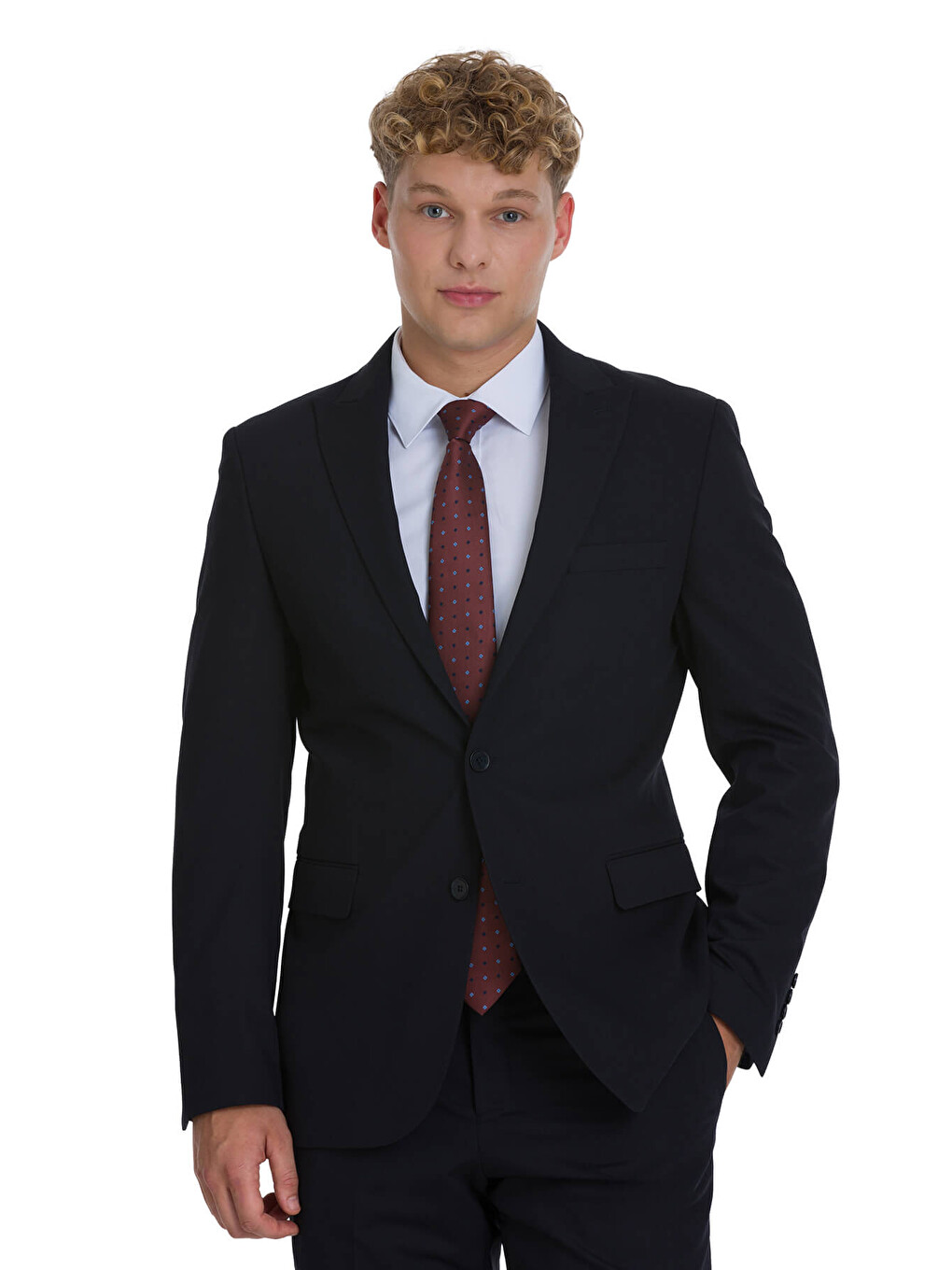Lacivert Slim Fit Sivri Yaka Klasik Takım Elbise-1