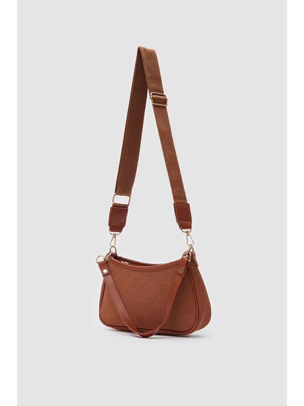 Kahverengi Farme Süet Baget Çanta Taba-3