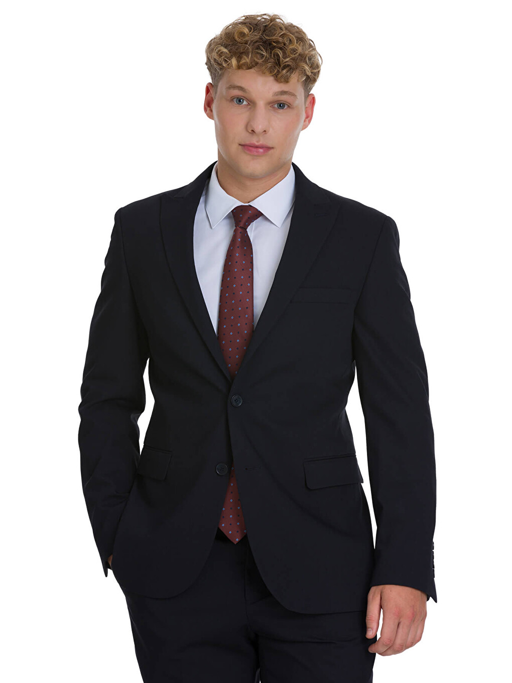 Lacivert Slim Fit Sivri Yaka Klasik Takım Elbise-3