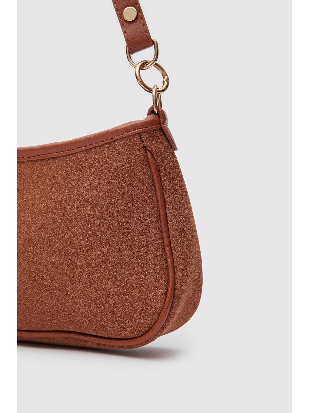 Kahverengi Farme Süet Baget Çanta Taba-4