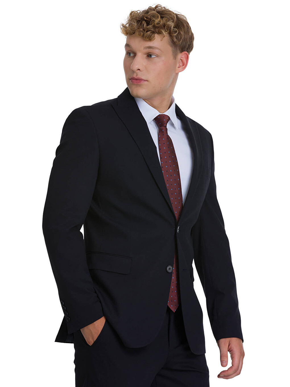 Lacivert Slim Fit Sivri Yaka Klasik Takım Elbise-4