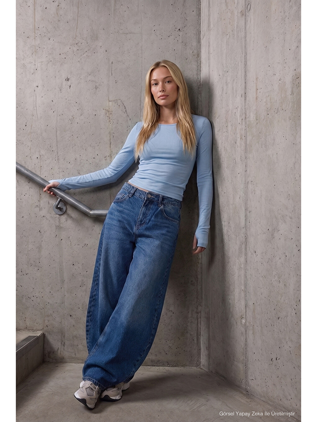Mavi Kadın Koyu Jean 4s6-5 Mega Balon Fit %100 Pamuk T45 Denim Jean-2