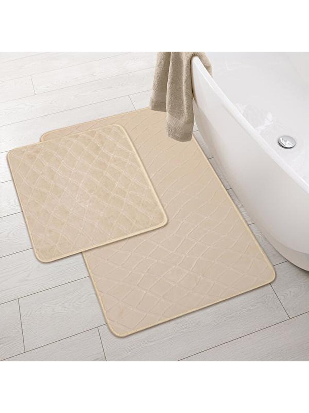 Bej Soft Holly 2'li Banyo Paspası - Taş - 60x100 cm + 50x60 cm-5