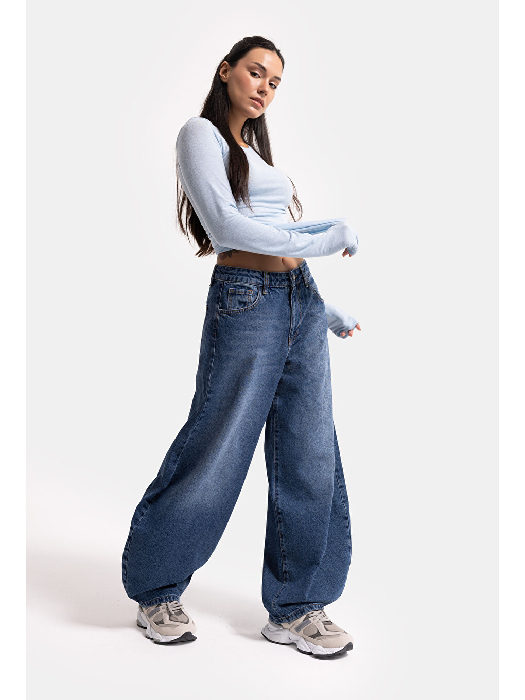 Mavi Kadın Koyu Jean 4s6-5 Mega Balon Fit %100 Pamuk T45 Denim Jean-5