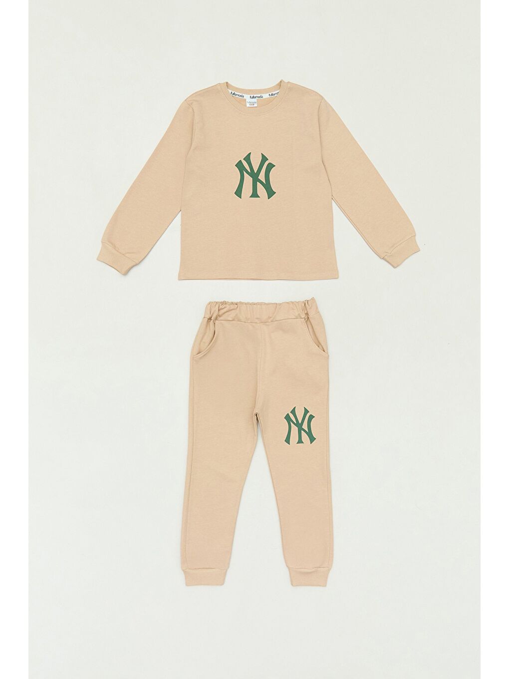 Haki %100 Pamuk Ny Nakışlı Yelekli 3 Lü Erkek Çocuk Takım-1