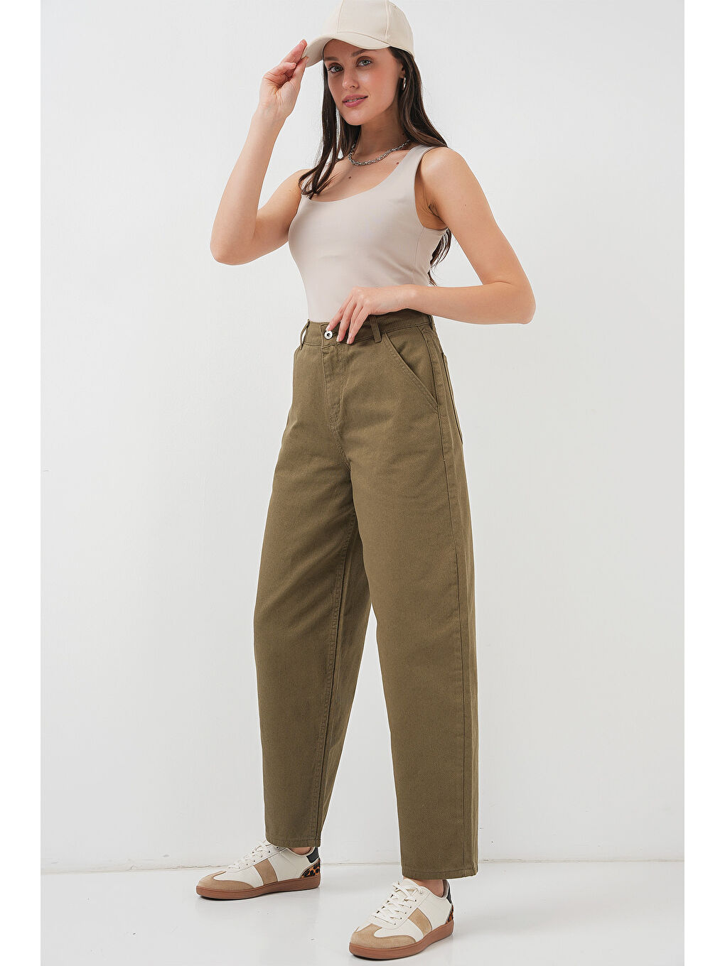 6703 Yüksek Bel Jean Pantolon   Haki