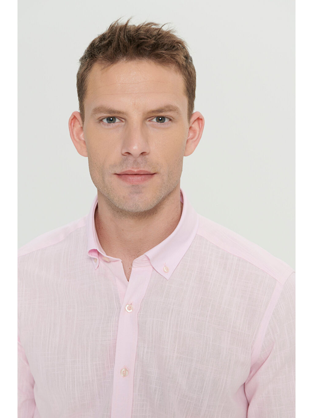 Erkek Pembe %100 Pamuk Oxford Slim Fit Dar Kesim Düğmeli Yaka Flamlı Gömlek-5