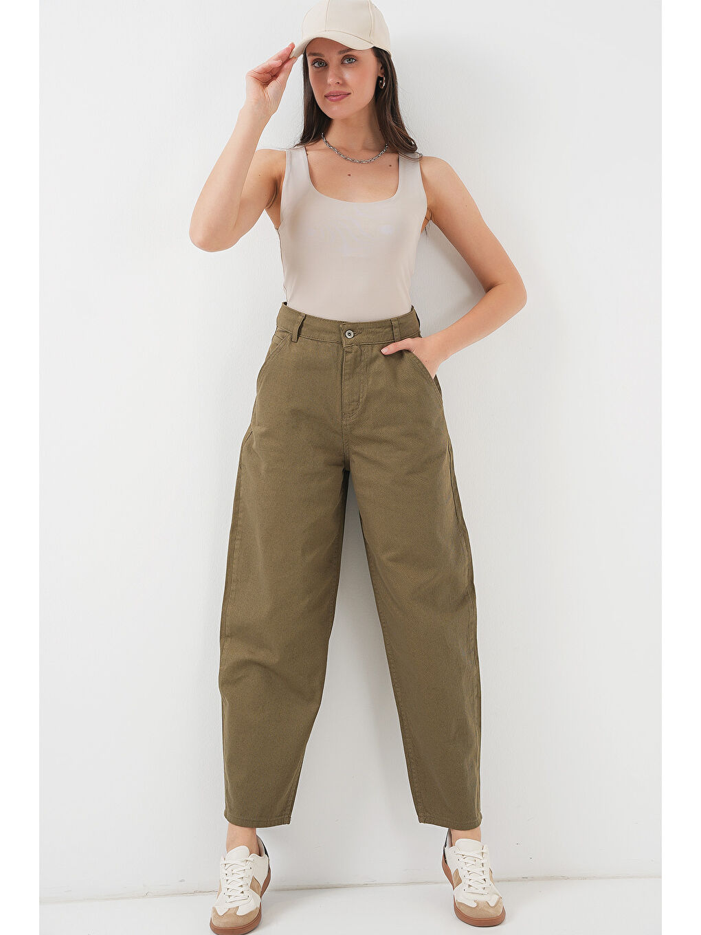 6703 Yüksek Bel Jean Pantolon   Haki-2