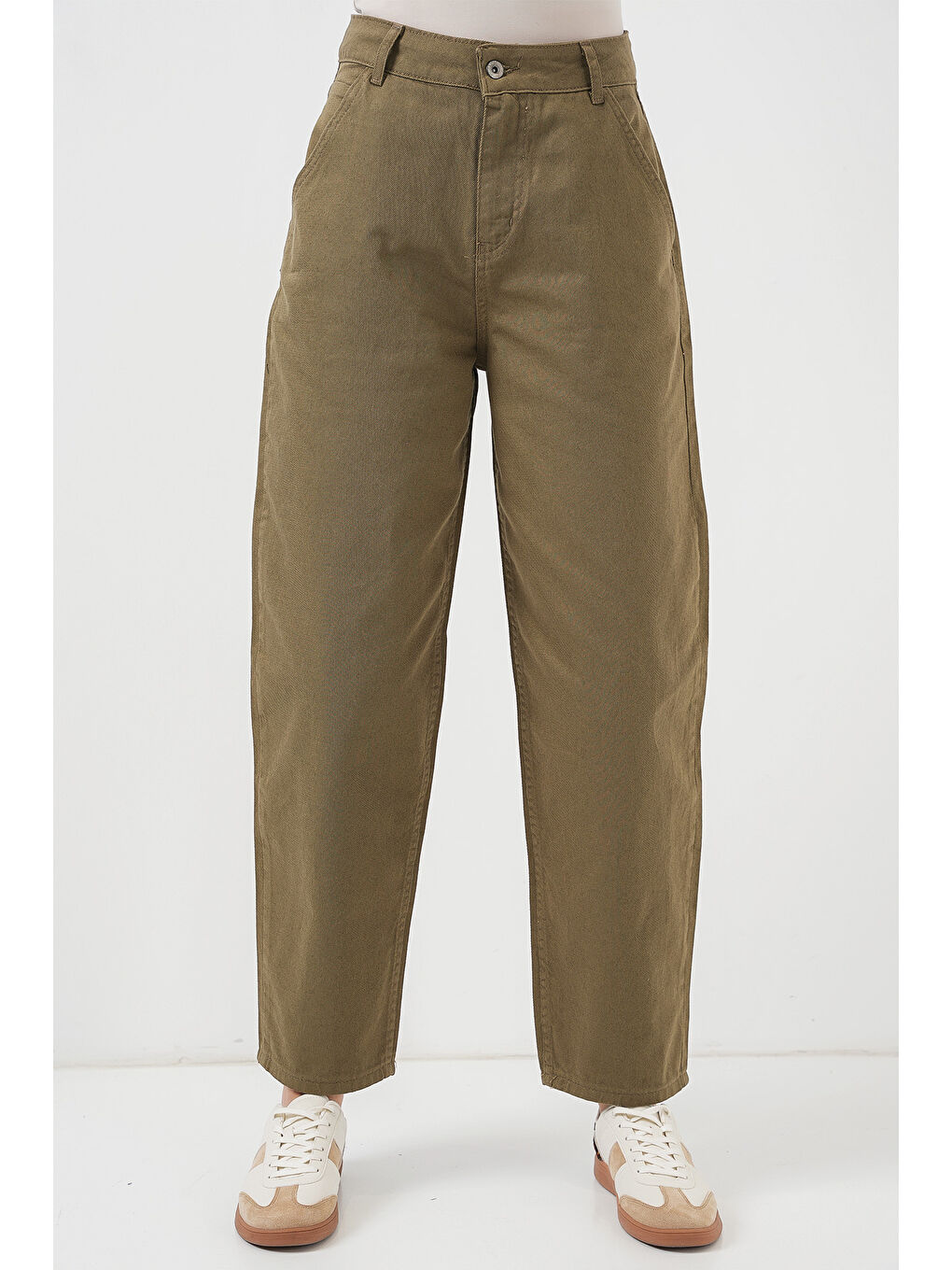 6703 Yüksek Bel Jean Pantolon   Haki-3